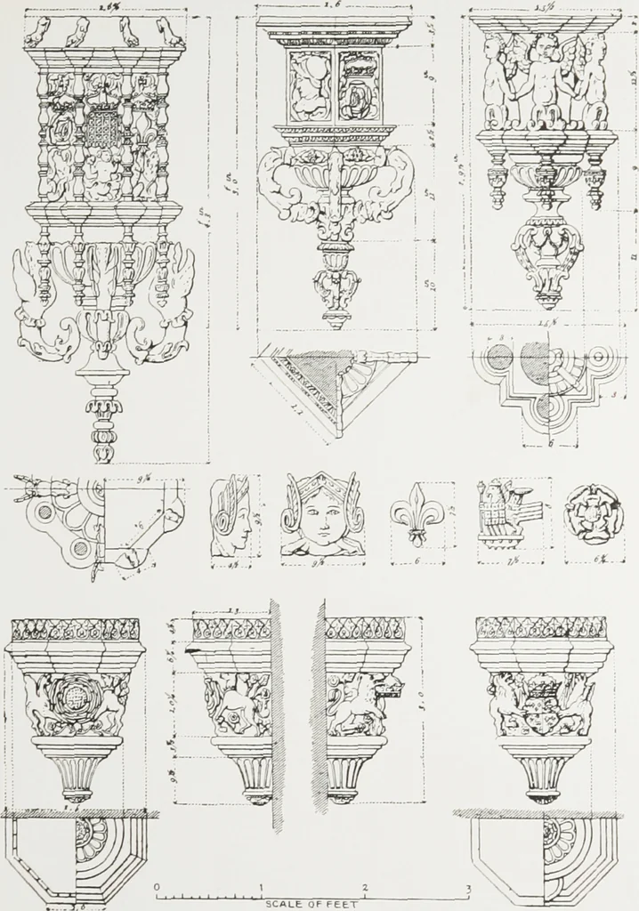 An illustration from Early renaissance architecture in England : a historical and descriptive account of the Tudor, Elizabethan, and Jacobean periods, 1500-1625 : for the use of students and others, 1914, leaf 56