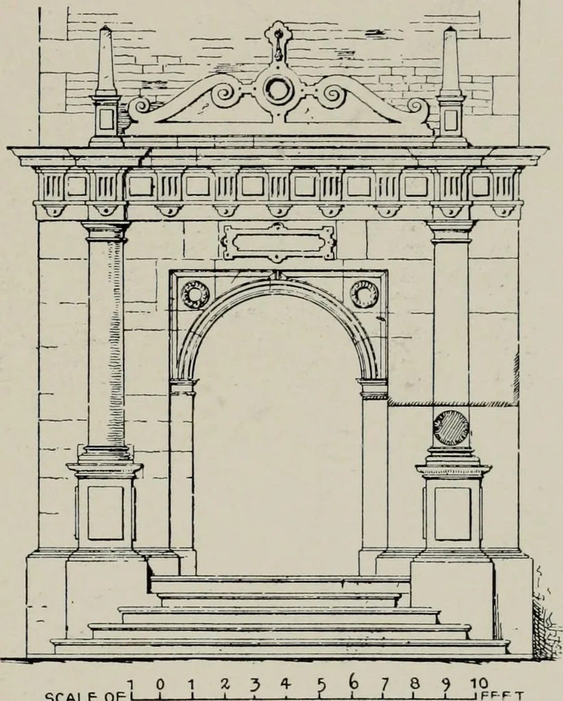 An illustration from Early renaissance architecture in England; a historical and descriptive account of the Tudor, Elizabethan, and Jacobean periods, 1500-1625, for the use of students and others, 1914, leaf 131