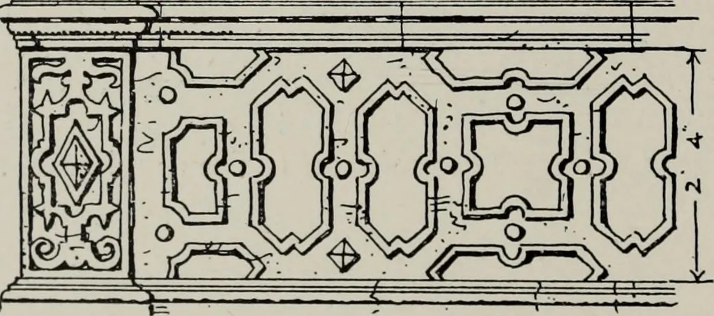 An illustration from Early renaissance architecture in England; a historical and descriptive account of the Tudor, Elizabethan, and Jacobean periods, 1500-1625, for the use of students and others, 1914, leaf 176