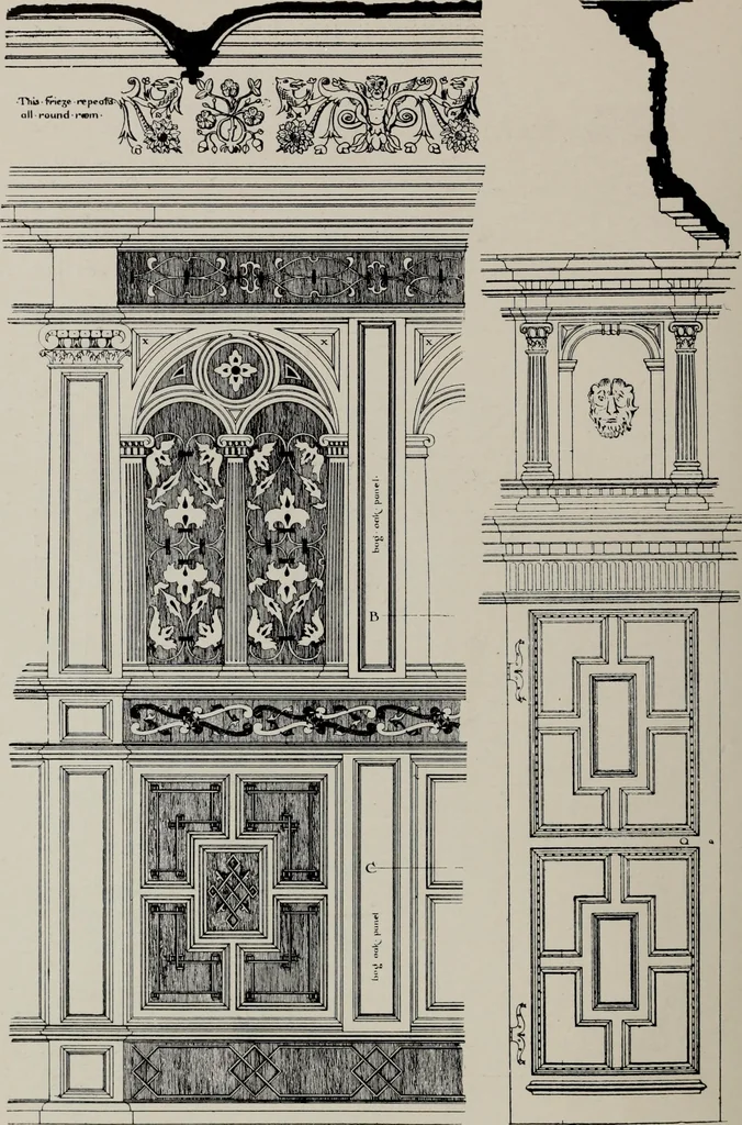 An illustration from Early renaissance architecture in England; a historical and descriptive account of the Tudor, Elizabethan, and Jacobean periods, 1500-1625, for the use of students and others, 1914, leaf 230