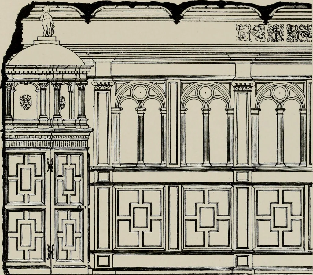 An illustration from Early renaissance architecture in England; a historical and descriptive account of the Tudor, Elizabethan, and Jacobean periods, 1500-1625, for the use of students and others, 1914, leaf 233