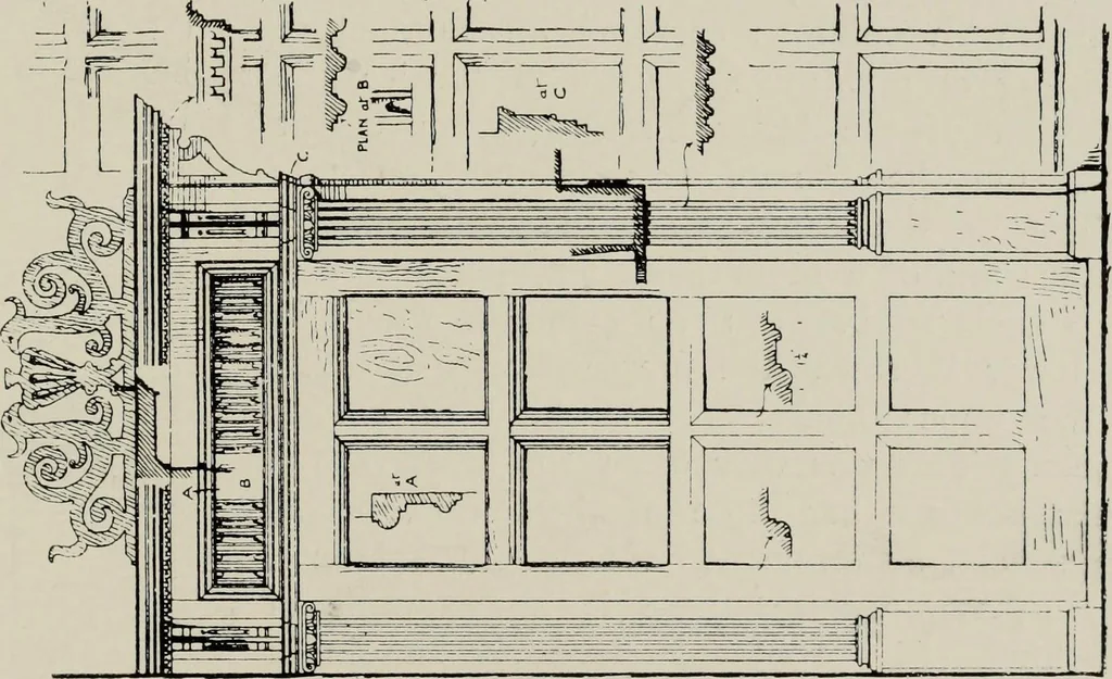 An illustration from Early renaissance architecture in England; a historical and descriptive account of the Tudor, Elizabethan, and Jacobean periods, 1500-1625, for the use of students and others, 1914, leaf 237