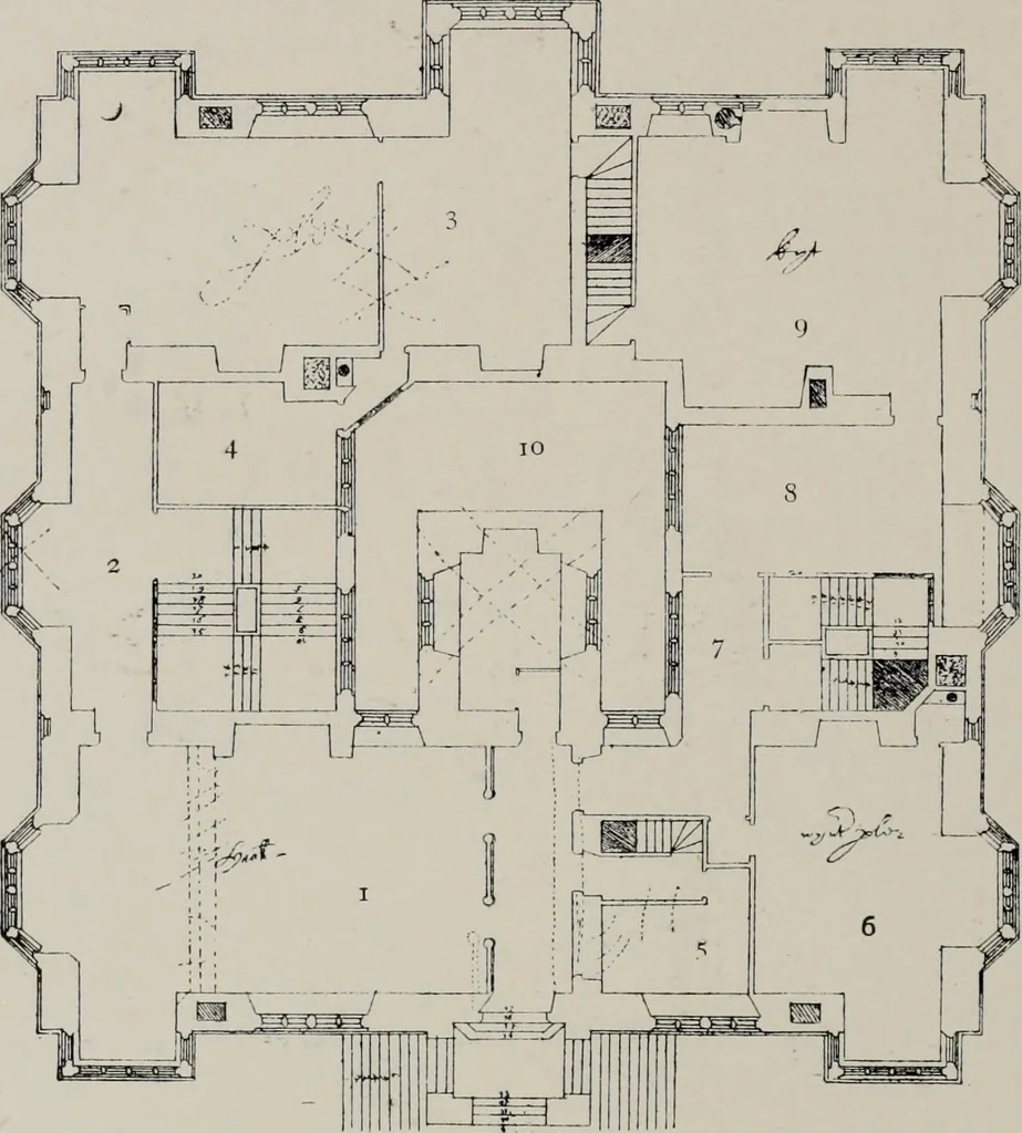 An illustration from Early renaissance architecture in England; a historical and descriptive account of the Tudor, Elizabethan, and Jacobean periods, 1500-1625, for the use of students and others, 1914, leaf 338