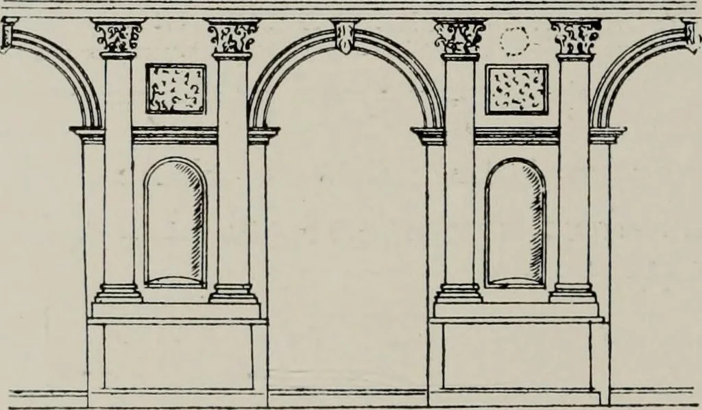 An illustration from Early renaissance architecture in England; a historical and descriptive account of the Tudor, Elizabethan, and Jacobean periods, 1500-1625, for the use of students and others, 1914, leaf 358