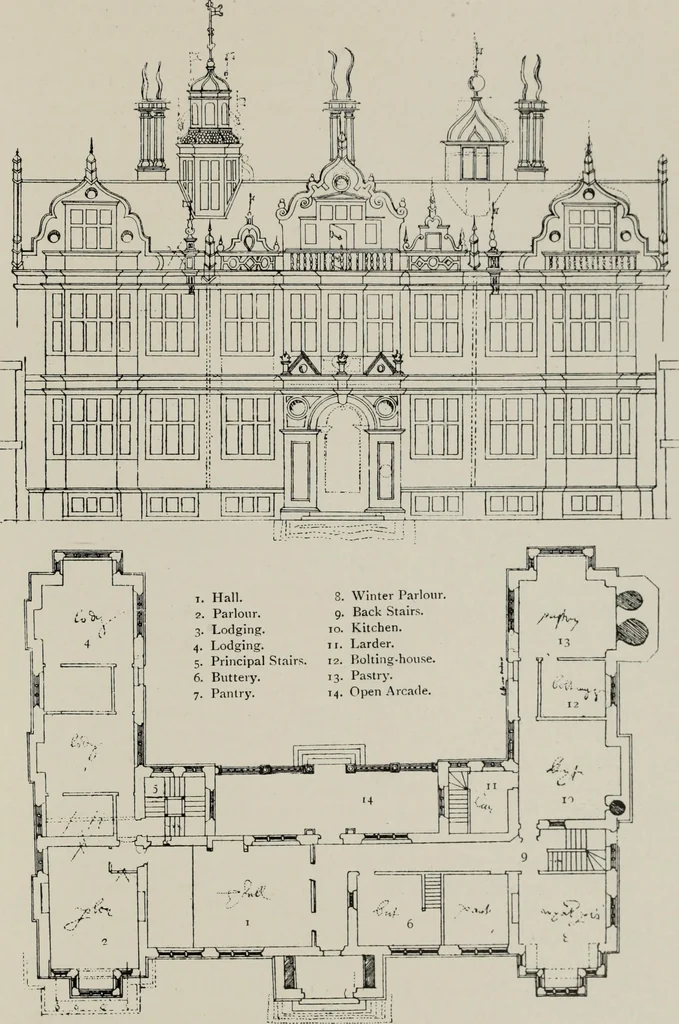 An illustration from Early renaissance architecture in England; a historical and descriptive account of the Tudor, Elizabethan, and Jacobean periods, 1500-1625, for the use of students and others, 1914, leaf 365