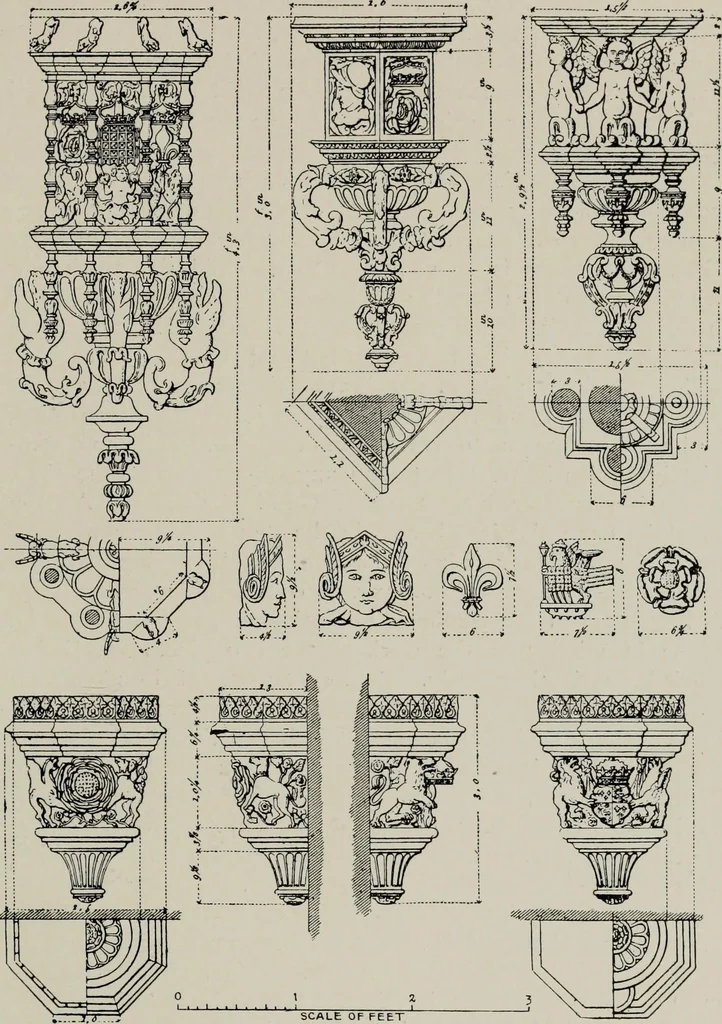 An illustration from Early renaissance architecture in England; a historical and descriptive account of the Tudor, Elizabethan, and Jacobean periods, 1500-1625, for the use of students and others, 1914, leaf 59