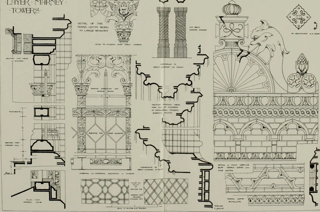 An illustration from Early renaissance architecture in England; a historical and descriptive account of the Tudor, Elizabethan, and Jacobean periods, 1500-1625, for the use of students and others, 1914, leaf 90