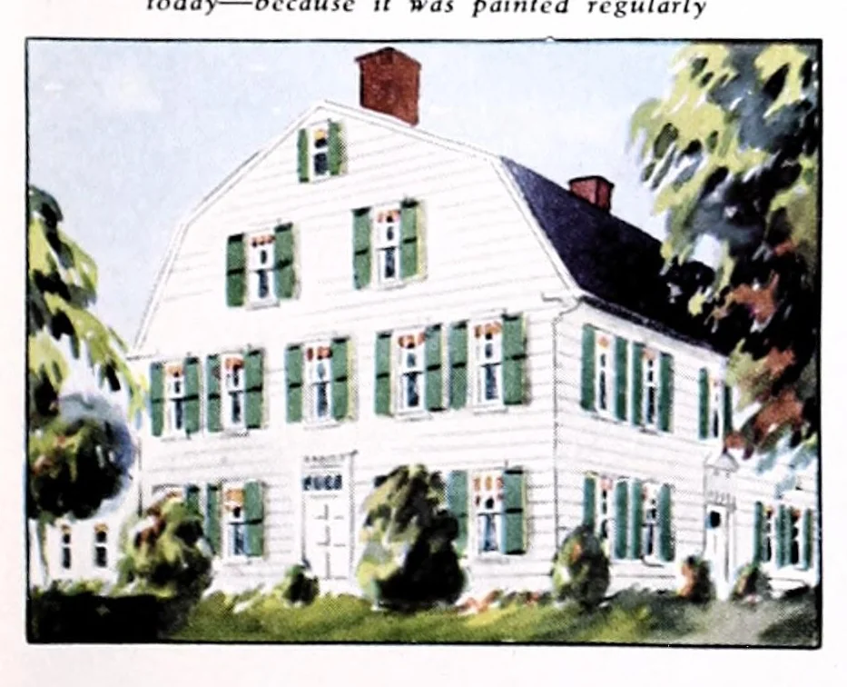 An illustration from Easy steps in painting : how to enamel, how to paint a house, how to varnish and other facts : the A. Wilhelm Company, paints, varnishes, lacquers, enamels., 1930, leaf 3