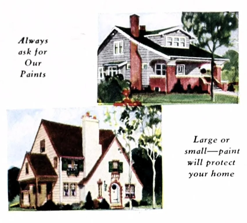 An illustration from Easy steps in painting : how to enamel, how to paint a house, how to varnish and other facts : the A. Wilhelm Company, paints, varnishes, lacquers, enamels., 1930, leaf 3