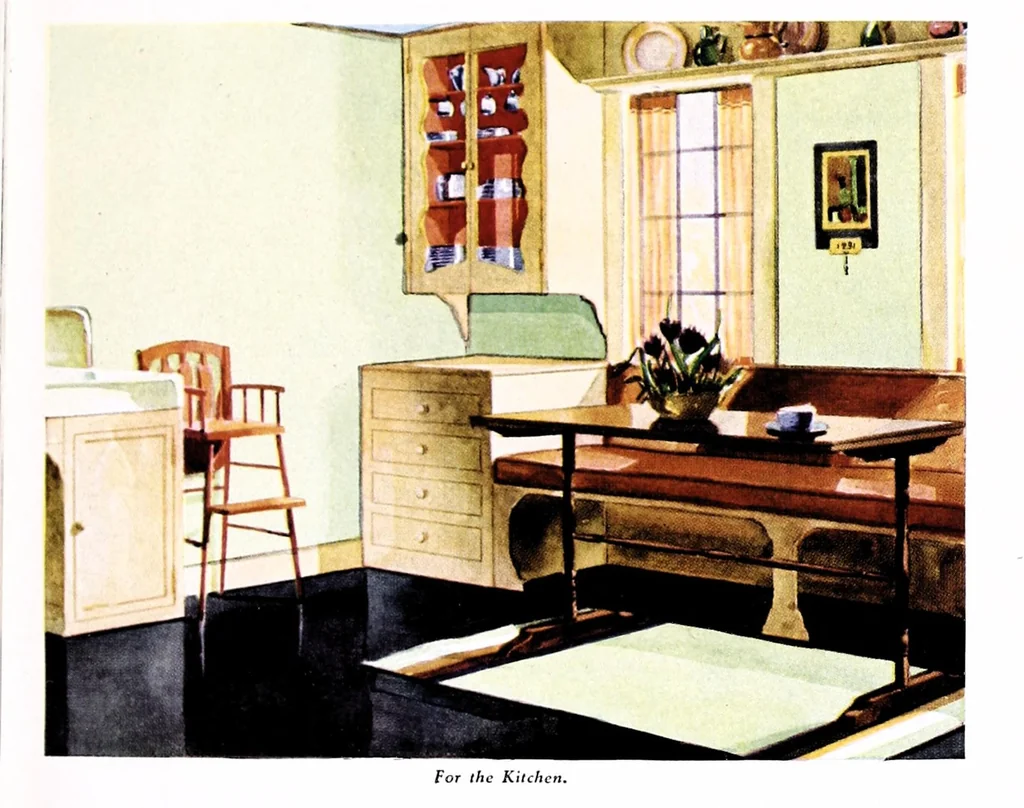 An illustration from Easy steps in painting : how to enamel, how to paint a house, how to varnish and other facts : the A. Wilhelm Company, paints, varnishes, lacquers, enamels., 1930, leaf 7