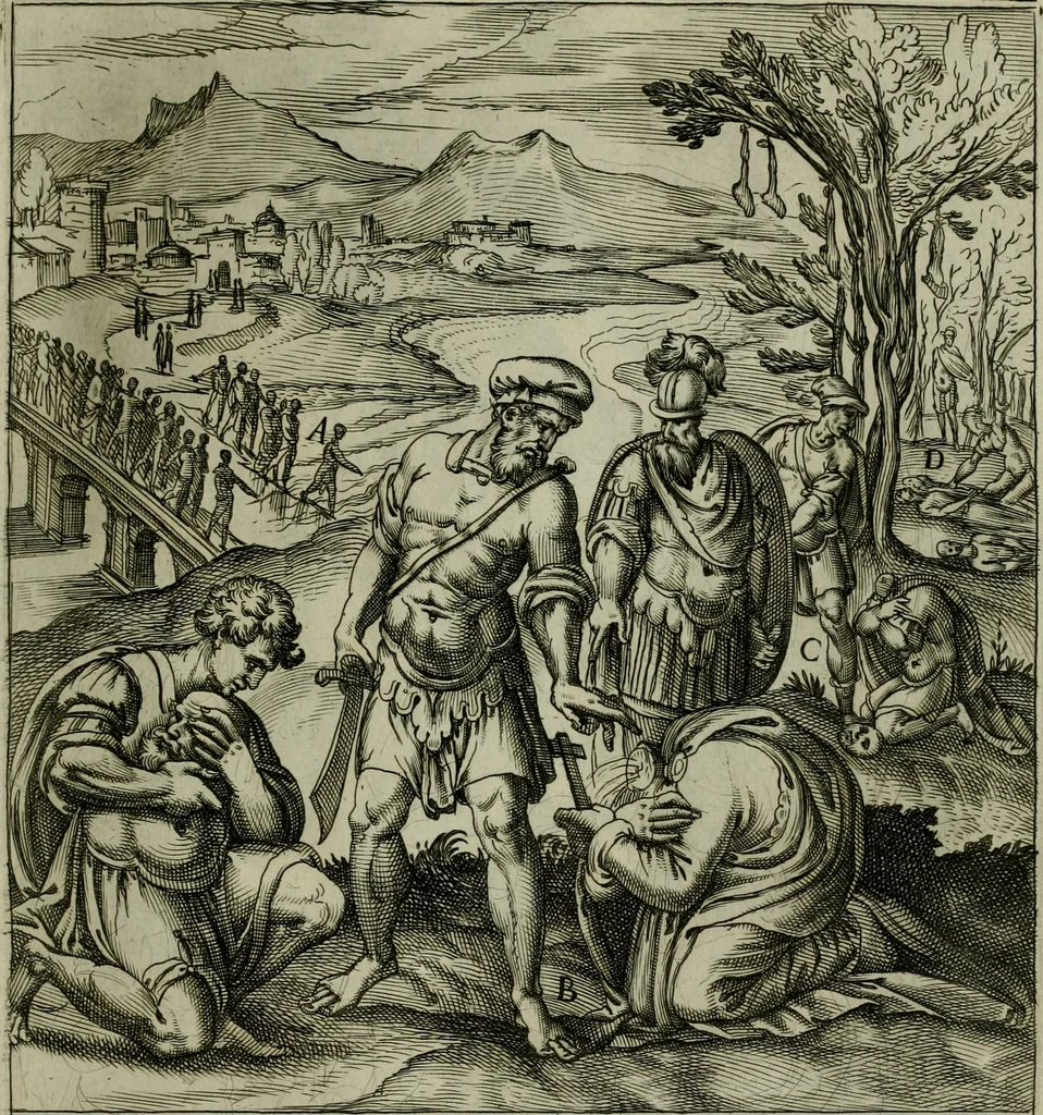 An illustration from Ecclesiae anglicanae trophæa, siue, Sanctor martyrum, qui pro Christo catholicæq fidei veritate asserenda : antiquo recentioriq persecutionum tempore, mortem in Anglia subierunt, passiones, Romæ in Collegio Anglico, 1584, leaf 12