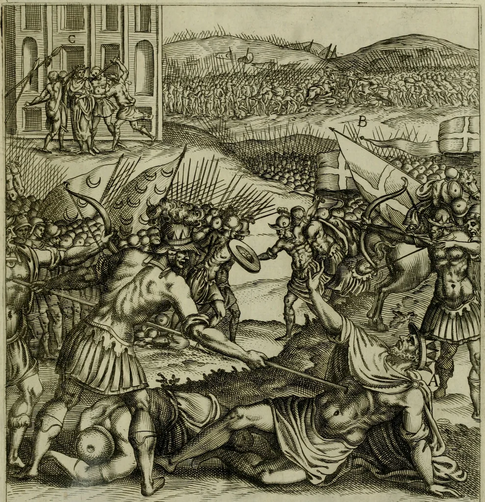 An illustration from Ecclesiae anglicanae trophæa, siue, Sanctor martyrum, qui pro Christo catholicæq fidei veritate asserenda : antiquo recentioriq persecutionum tempore, mortem in Anglia subierunt, passiones, Romæ in Collegio Anglico, 1584, leaf 24