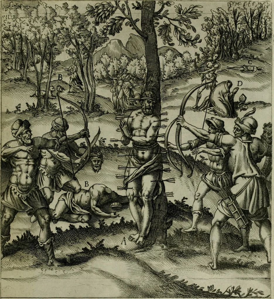 An illustration from Ecclesiae anglicanae trophæa, siue, Sanctor martyrum, qui pro Christo catholicæq fidei veritate asserenda : antiquo recentioriq persecutionum tempore, mortem in Anglia subierunt, passiones, Romæ in Collegio Anglico, 1584, leaf 40