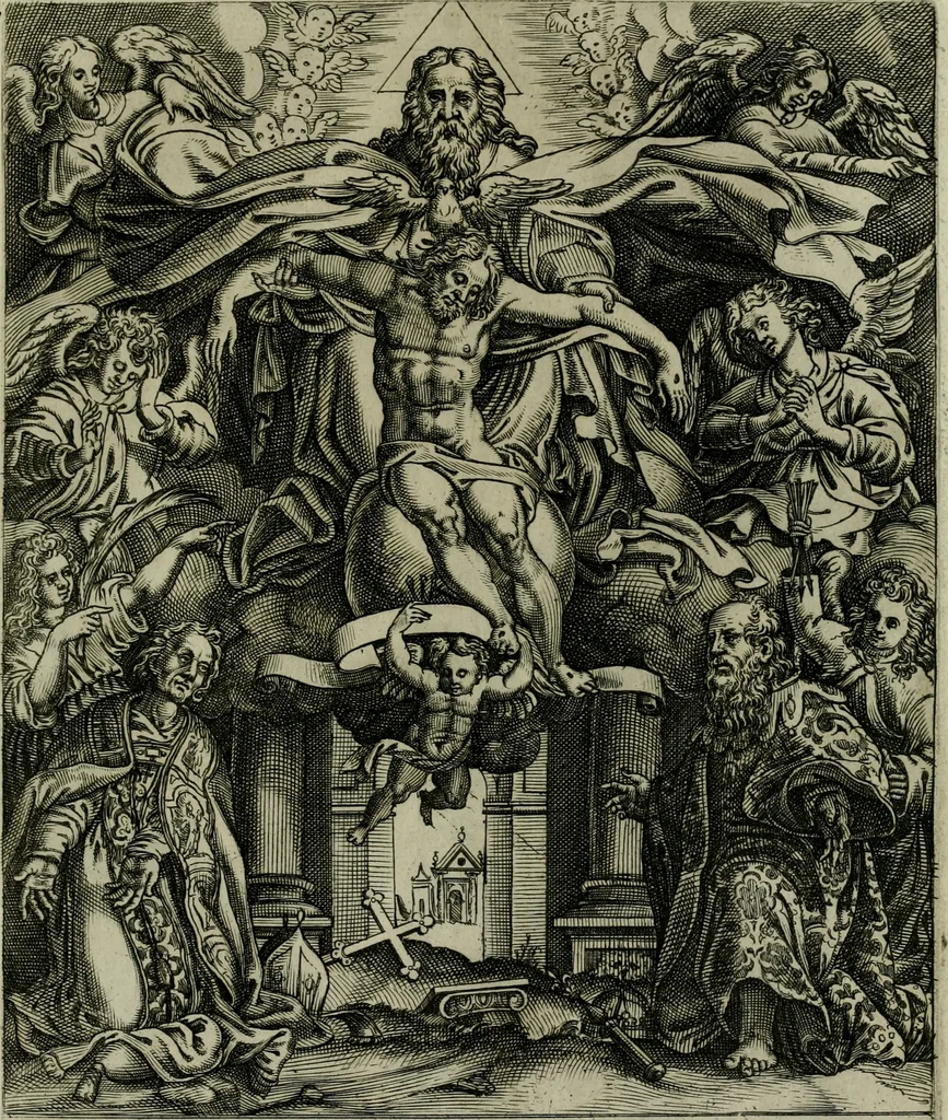 An illustration from Ecclesiae anglicanae trophæa, siue, Sanctor martyrum, qui pro Christo catholicæq fidei veritate asserenda : antiquo recentioriq persecutionum tempore, mortem in Anglia subierunt, passiones, Romæ in Collegio Anglico, 1584, leaf 6