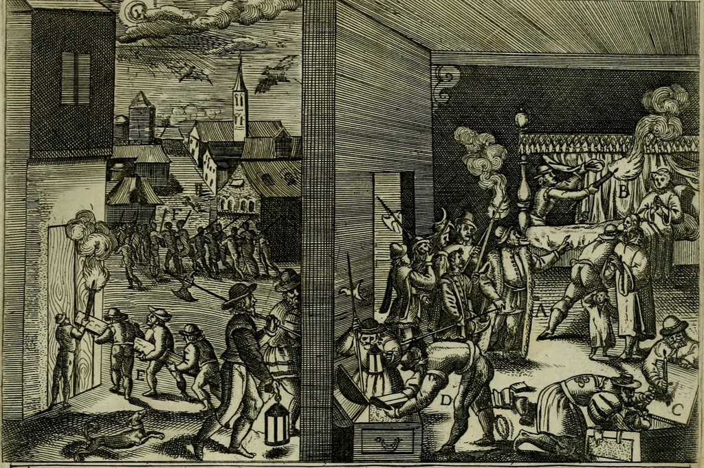An illustration from Ecclesiae anglicanae trophæa, siue, Sanctor martyrum, qui pro Christo catholicæq fidei veritate asserenda : antiquo recentioriq persecutionum tempore, mortem in Anglia subierunt, passiones, Romæ in Collegio Anglico, 1584, leaf 78