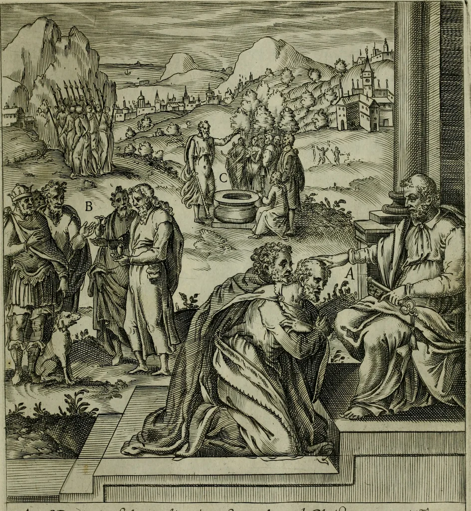 An illustration from Ecclesiae anglicanae trophæa, siue, Sanctor martyrum, qui pro Christo catholicæq fidei veritate asserenda : antiquo recentioriq persecutionum tempore, mortem in Anglia subierunt, passiones, Romæ in Collegio Anglico, 1584, leaf 8
