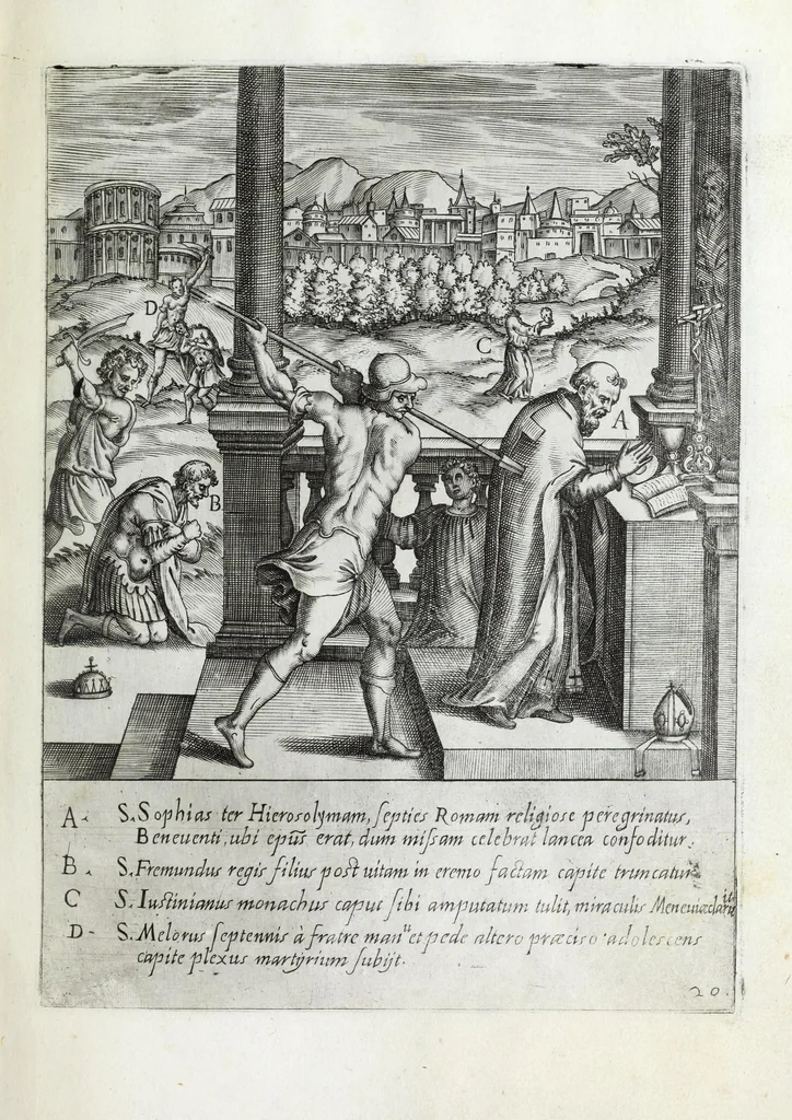 An illustration from Ecclesiae anglicanae trophæa, siue, Sanctor̄ martyrum, qui pro Christo catholicæq̀ fidei veritate asserenda : antiquo recentioriq̀ persecutionum tempore, mortem in Anglia subierunt, passiones, Romæ in Collegio Anglico, 1584, leaf 41