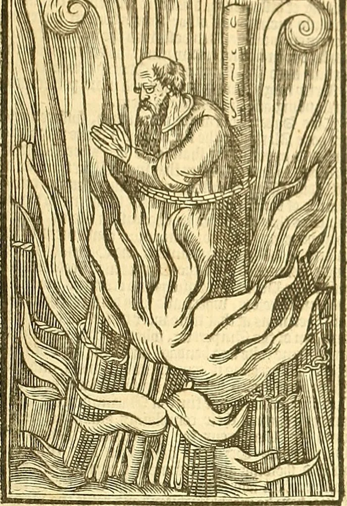 An illustration from The Ecclesiasticall historie : containing the Acts and monuments of martyrs, with a generall discourse of these later persecutions, horrible troubles and tumults, stirred up by Romish prelates in the Church: with divers other things incident, especially to this Realme of England and Scotland, as partly also to all other forraigne nations appertaining, from the time of Q. Maries entring upon the Crowne, to the reigne of our late gracious Soveraigne, Q. Elizabeth of blessed memorie, 1641, leaf 1080