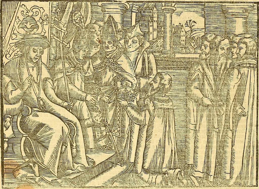An illustration from The Ecclesiasticall historie : containing the Acts and monuments of martyrs, with a generall discourse of these later persecutions, horrible troubles and tumults, stirred up by Romish prelates in the Church: with divers other things incident, especially to this Realme of England and Scotland, as partly also to all other forraigne nations appertaining, from the time of Q. Maries entring upon the Crowne, to the reigne of our late gracious Soveraigne, Q. Elizabeth of blessed memorie, 1641, leaf 1149