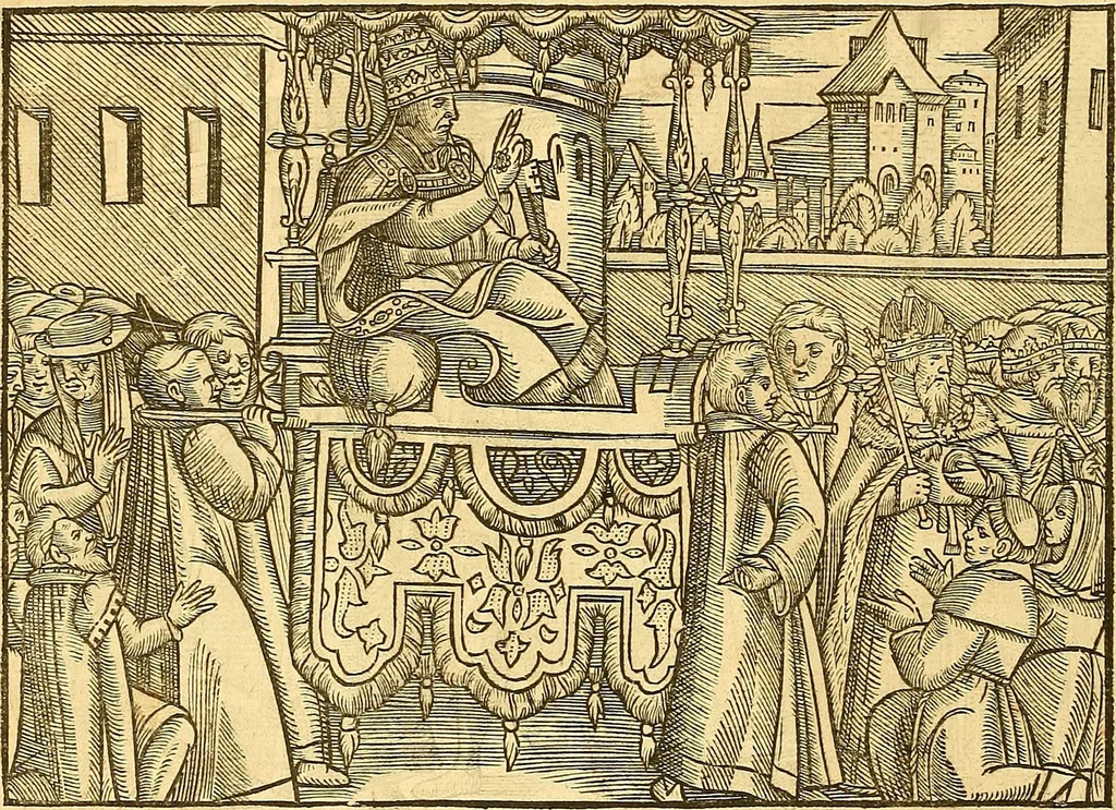 An illustration from The Ecclesiasticall historie : containing the Acts and monuments of martyrs, with a generall discourse of these later persecutions, horrible troubles and tumults, stirred up by Romish prelates in the Church: with divers other things incident, especially to this Realme of England and Scotland, as partly also to all other forraigne nations appertaining, from the time of Q. Maries entring upon the Crowne, to the reigne of our late gracious Soveraigne, Q. Elizabeth of blessed memorie, 1641, leaf 1155
