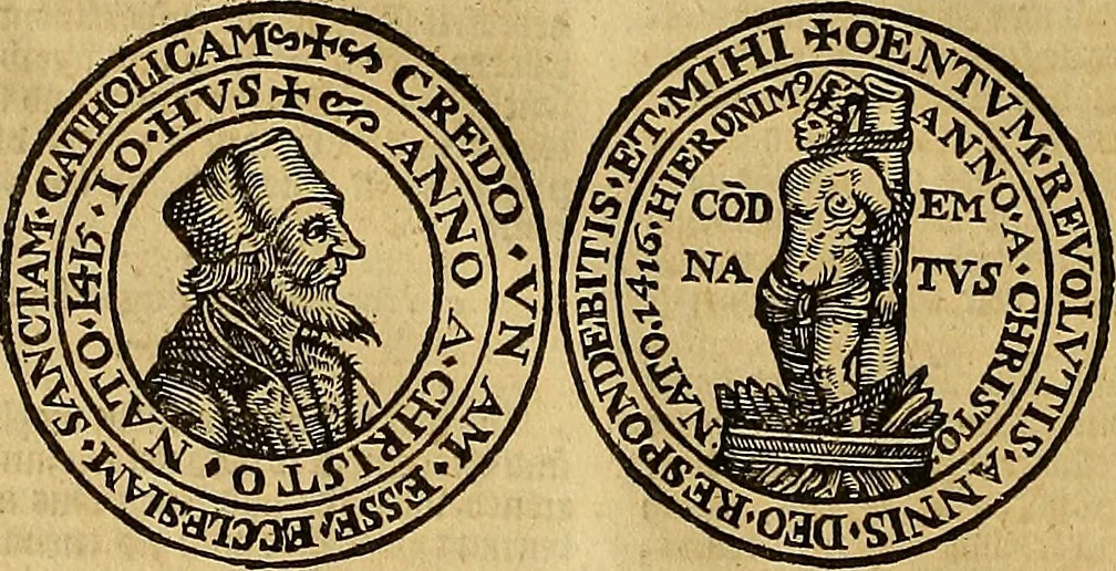 An illustration from The Ecclesiasticall historie : containing the Acts and monuments of martyrs, with a generall discourse of these later persecutions, horrible troubles and tumults, stirred up by Romish prelates in the Church: with divers other things incident, especially to this Realme of England and Scotland, as partly also to all other forraigne nations appertaining, from the time of Q. Maries entring upon the Crowne, to the reigne of our late gracious Soveraigne, Q. Elizabeth of blessed memorie, 1641, leaf 123