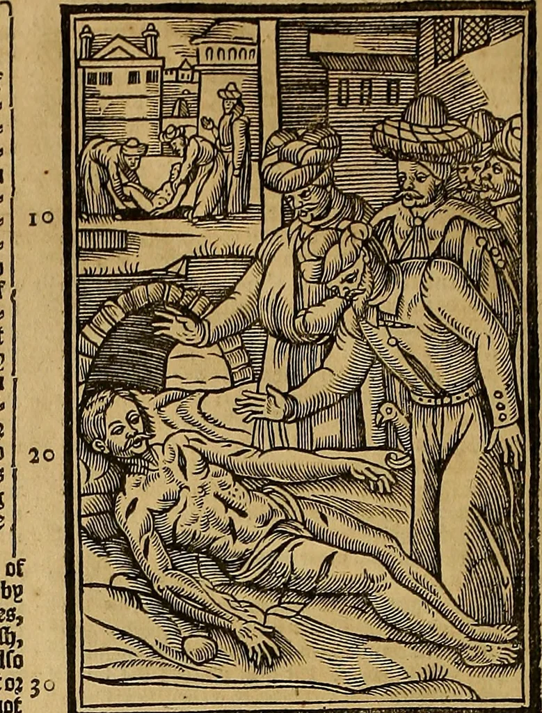 An illustration from The Ecclesiasticall historie : containing the Acts and monuments of martyrs, with a generall discourse of these later persecutions, horrible troubles and tumults, stirred up by Romish prelates in the Church: with divers other things incident, especially to this Realme of England and Scotland, as partly also to all other forraigne nations appertaining, from the time of Q. Maries entring upon the Crowne, to the reigne of our late gracious Soveraigne, Q. Elizabeth of blessed memorie, 1641, leaf 291