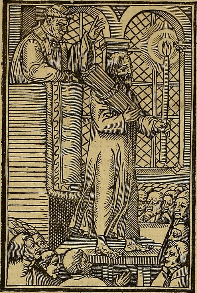 An illustration from The Ecclesiasticall historie : containing the Acts and monuments of martyrs, with a generall discourse of these later persecutions, horrible troubles and tumults, stirred up by Romish prelates in the Church: with divers other things incident, especially to this Realme of England and Scotland, as partly also to all other forraigne nations appertaining, from the time of Q. Maries entring upon the Crowne, to the reigne of our late gracious Soveraigne, Q. Elizabeth of blessed memorie, 1641, leaf 367