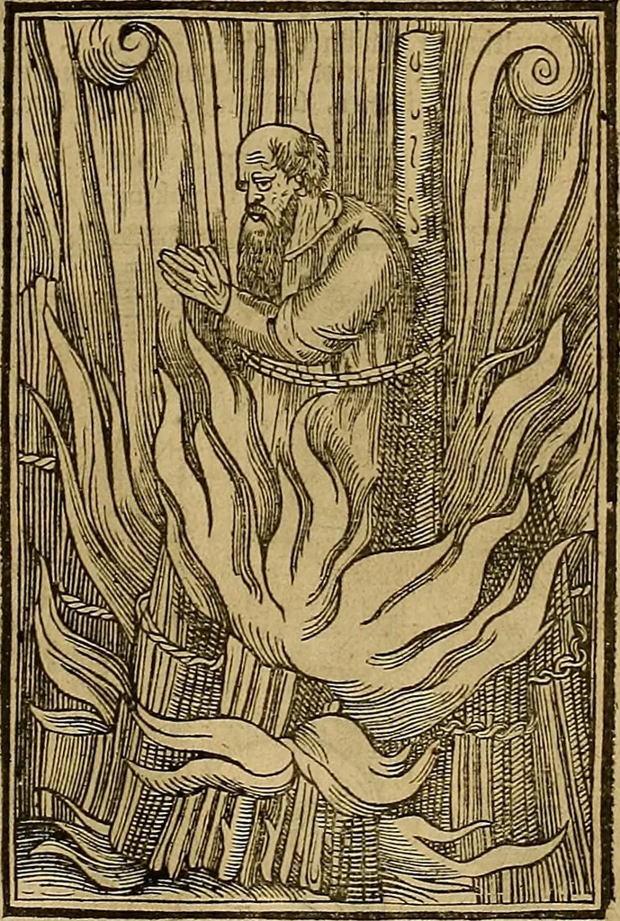 An illustration from The Ecclesiasticall historie : containing the Acts and monuments of martyrs, with a generall discourse of these later persecutions, horrible troubles and tumults, stirred up by Romish prelates in the Church: with divers other things incident, especially to this Realme of England and Scotland, as partly also to all other forraigne nations appertaining, from the time of Q. Maries entring upon the Crowne, to the reigne of our late gracious Soveraigne, Q. Elizabeth of blessed memorie, 1641, leaf 368