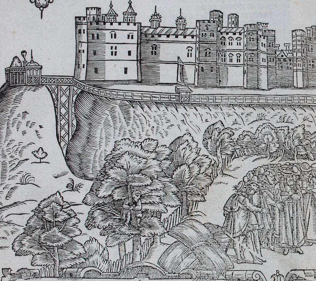 An illustration from The Ecclesiasticall historie : containing the Acts and monuments of martyrs, with a generall discourse of these later persecutions, horrible troubles and tumults, stirred up by Romish prelates in the Church: with divers other things incident, especially to this Realme of England and Scotland, as partly also to all other forraigne nations appertaining, from the time of Q. Maries entring upon the Crowne, to the reigne of our late gracious Soveraigne, Q. Elizabeth of blessed memorie, 1641, leaf 622