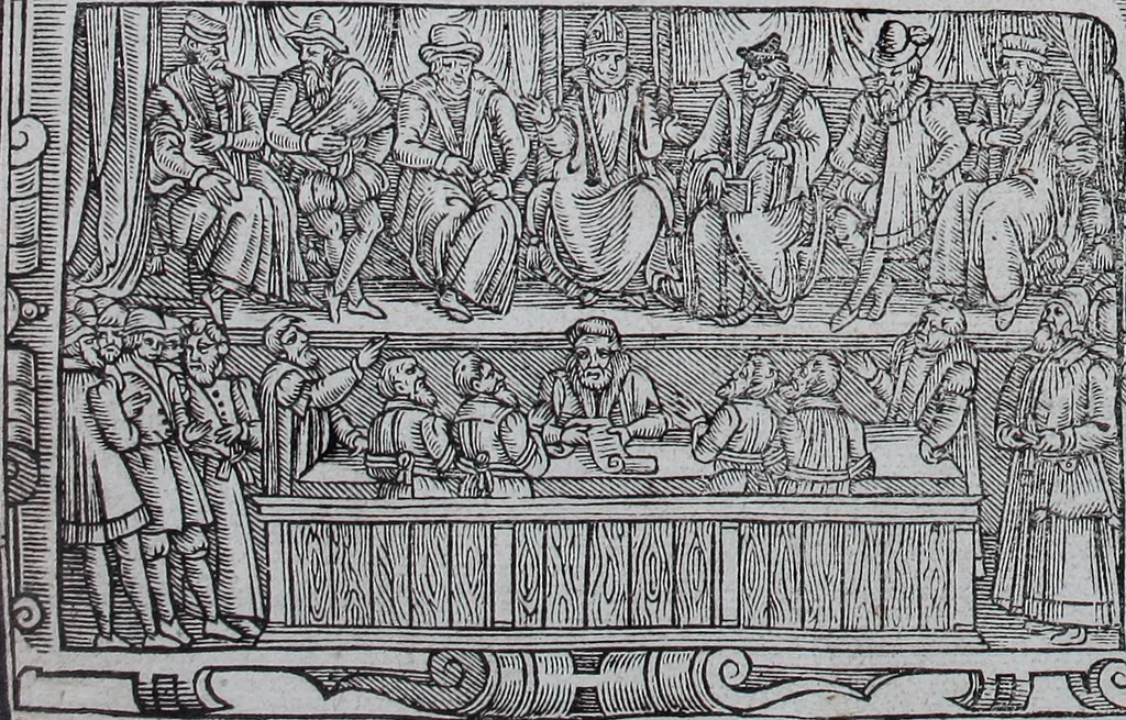 An illustration from The Ecclesiasticall historie : containing the Acts and monuments of martyrs, with a generall discourse of these later persecutions, horrible troubles and tumults, stirred up by Romish prelates in the Church: with divers other things incident, especially to this Realme of England and Scotland, as partly also to all other forraigne nations appertaining, from the time of Q. Maries entring upon the Crowne, to the reigne of our late gracious Soveraigne, Q. Elizabeth of blessed memorie, 1641, leaf 622