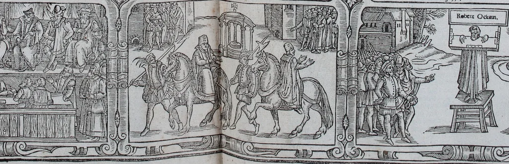 An illustration from The Ecclesiasticall historie : containing the Acts and monuments of martyrs, with a generall discourse of these later persecutions, horrible troubles and tumults, stirred up by Romish prelates in the Church: with divers other things incident, especially to this Realme of England and Scotland, as partly also to all other forraigne nations appertaining, from the time of Q. Maries entring upon the Crowne, to the reigne of our late gracious Soveraigne, Q. Elizabeth of blessed memorie, 1641, leaf 622