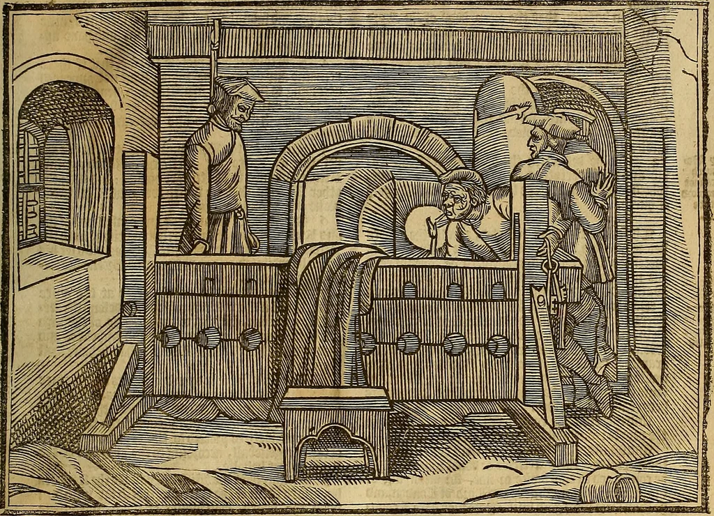 An illustration from The Ecclesiasticall historie : containing the Acts and monuments of martyrs, with a generall discourse of these later persecutions, horrible troubles and tumults, stirred up by Romish prelates in the Church: with divers other things incident, especially to this Realme of England and Scotland, as partly also to all other forraigne nations appertaining, from the time of Q. Maries entring upon the Crowne, to the reigne of our late gracious Soveraigne, Q. Elizabeth of blessed memorie, 1641, leaf 80