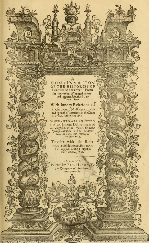 An illustration from The Ecclesiasticall historie : containing the Acts and monuments of martyrs, with a generall discourse of these later persecutions, horrible troubles and tumults, stirred up by Romish prelates in the Church: with divers other things incident, especially to this Realme of England and Scotland, as partly also to all other forraigne nations appertaining, from the time of Q. Maries entring upon the Crowne, to the reigne of our late gracious Soveraigne, Q. Elizabeth of blessed memorie, 1641, leaf 1032