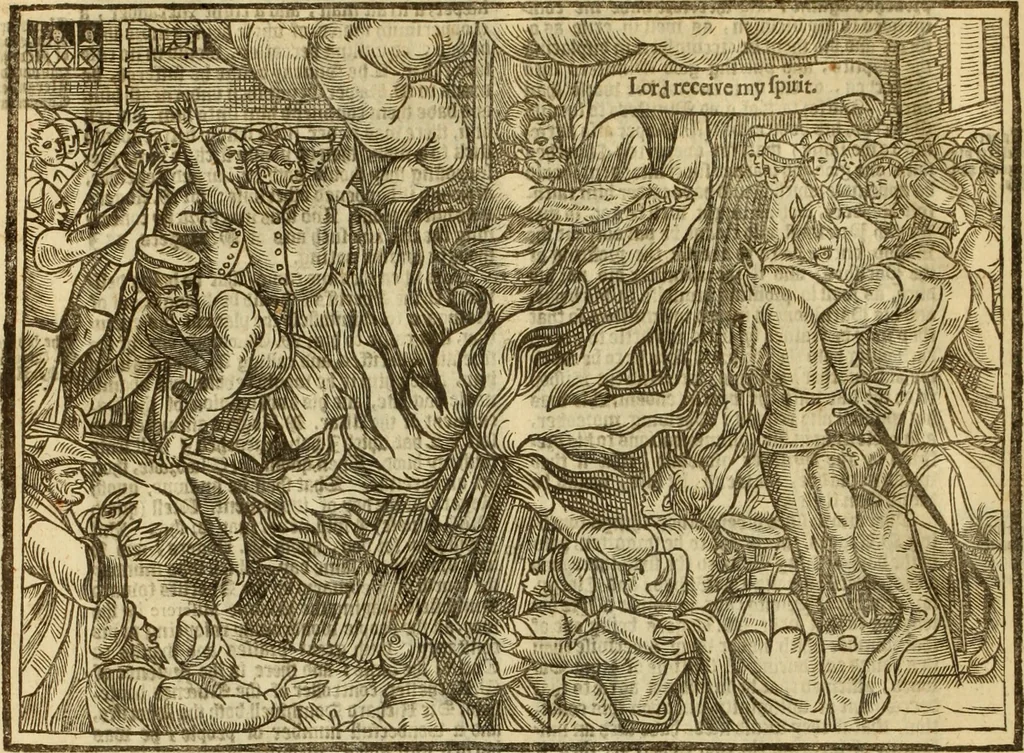 An illustration from The Ecclesiasticall historie : containing the Acts and monuments of martyrs, with a generall discourse of these later persecutions, horrible troubles and tumults, stirred up by Romish prelates in the Church: with divers other things incident, especially to this Realme of England and Scotland, as partly also to all other forraigne nations appertaining, from the time of Q. Maries entring upon the Crowne, to the reigne of our late gracious Soveraigne, Q. Elizabeth of blessed memorie, 1641, leaf 139
