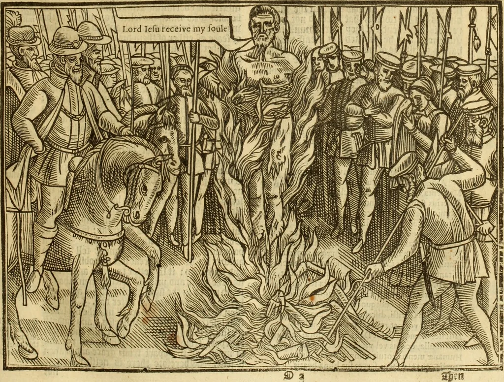 An illustration from The Ecclesiasticall historie : containing the Acts and monuments of martyrs, with a generall discourse of these later persecutions, horrible troubles and tumults, stirred up by Romish prelates in the Church: with divers other things incident, especially to this Realme of England and Scotland, as partly also to all other forraigne nations appertaining, from the time of Q. Maries entring upon the Crowne, to the reigne of our late gracious Soveraigne, Q. Elizabeth of blessed memorie, 1641, leaf 162