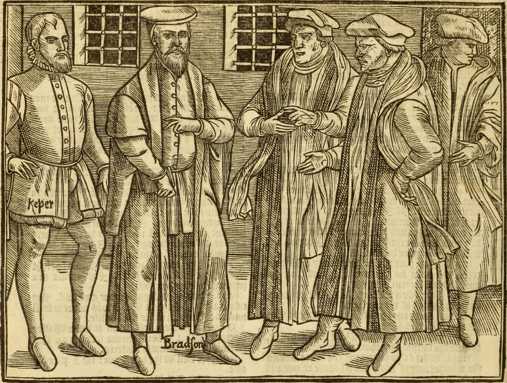 An illustration from The Ecclesiasticall historie : containing the Acts and monuments of martyrs, with a generall discourse of these later persecutions, horrible troubles and tumults, stirred up by Romish prelates in the Church: with divers other things incident, especially to this Realme of England and Scotland, as partly also to all other forraigne nations appertaining, from the time of Q. Maries entring upon the Crowne, to the reigne of our late gracious Soveraigne, Q. Elizabeth of blessed memorie, 1641, leaf 303
