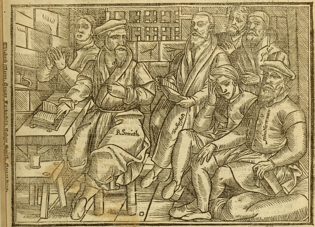 An illustration from The Ecclesiasticall historie : containing the Acts and monuments of martyrs, with a generall discourse of these later persecutions, horrible troubles and tumults, stirred up by Romish prelates in the Church: with divers other things incident, especially to this Realme of England and Scotland, as partly also to all other forraigne nations appertaining, from the time of Q. Maries entring upon the Crowne, to the reigne of our late gracious Soveraigne, Q. Elizabeth of blessed memorie, 1641, leaf 410