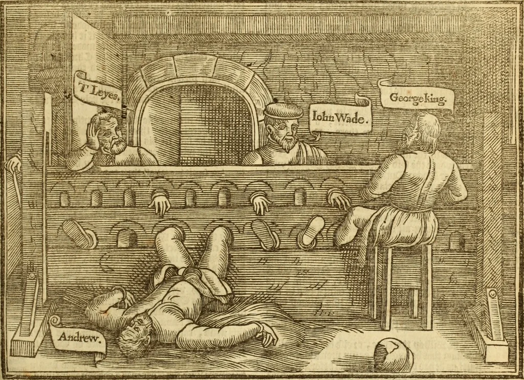 An illustration from The Ecclesiasticall historie : containing the Acts and monuments of martyrs, with a generall discourse of these later persecutions, horrible troubles and tumults, stirred up by Romish prelates in the Church: with divers other things incident, especially to this Realme of England and Scotland, as partly also to all other forraigne nations appertaining, from the time of Q. Maries entring upon the Crowne, to the reigne of our late gracious Soveraigne, Q. Elizabeth of blessed memorie, 1641, leaf 420