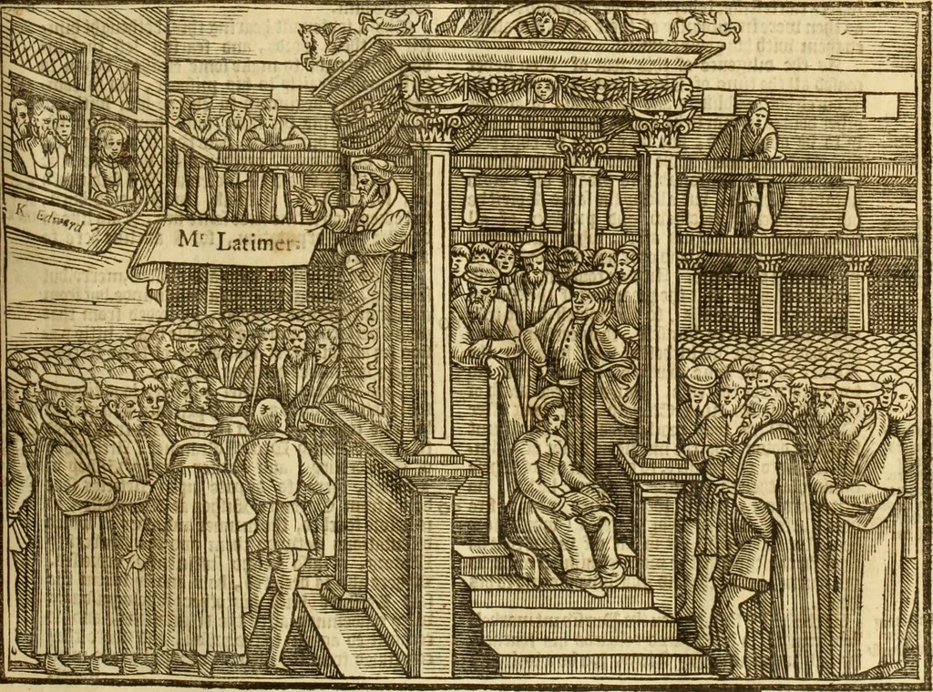 An illustration from The Ecclesiasticall historie : containing the Acts and monuments of martyrs, with a generall discourse of these later persecutions, horrible troubles and tumults, stirred up by Romish prelates in the Church: with divers other things incident, especially to this Realme of England and Scotland, as partly also to all other forraigne nations appertaining, from the time of Q. Maries entring upon the Crowne, to the reigne of our late gracious Soveraigne, Q. Elizabeth of blessed memorie, 1641, leaf 468