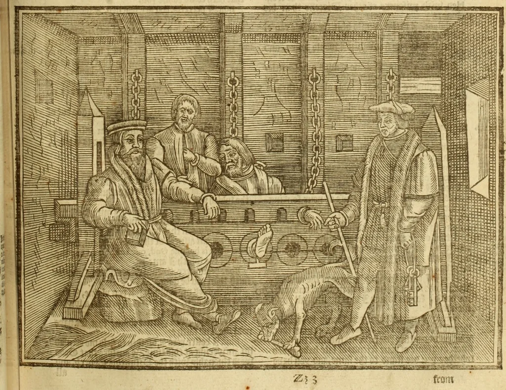 An illustration from The Ecclesiasticall historie : containing the Acts and monuments of martyrs, with a generall discourse of these later persecutions, horrible troubles and tumults, stirred up by Romish prelates in the Church: with divers other things incident, especially to this Realme of England and Scotland, as partly also to all other forraigne nations appertaining, from the time of Q. Maries entring upon the Crowne, to the reigne of our late gracious Soveraigne, Q. Elizabeth of blessed memorie, 1641, leaf 550