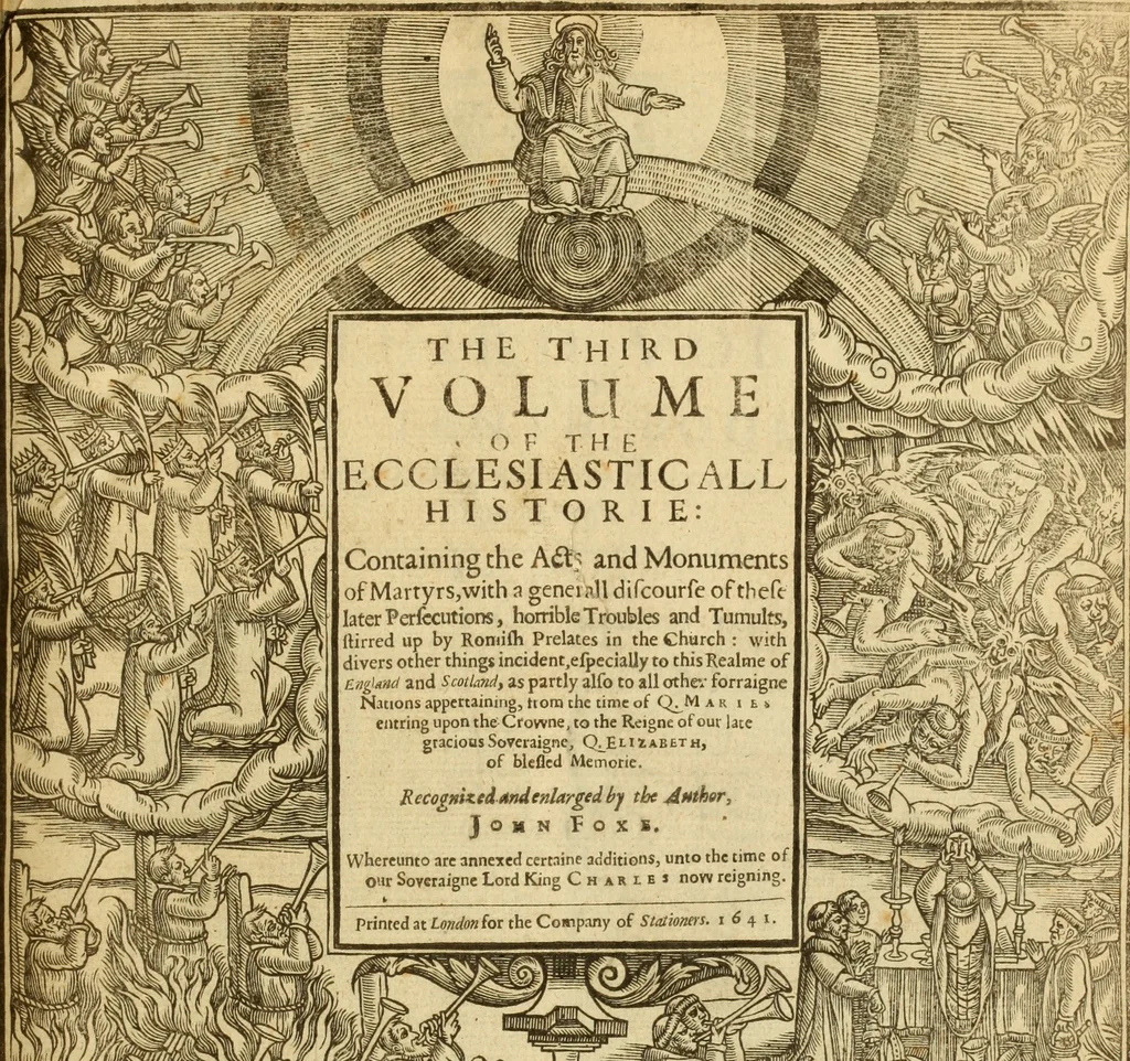 An illustration from The Ecclesiasticall historie : containing the Acts and monuments of martyrs, with a generall discourse of these later persecutions, horrible troubles and tumults, stirred up by Romish prelates in the Church: with divers other things incident, especially to this Realme of England and Scotland, as partly also to all other forraigne nations appertaining, from the time of Q. Maries entring upon the Crowne, to the reigne of our late gracious Soveraigne, Q. Elizabeth of blessed memorie, 1641, leaf 6