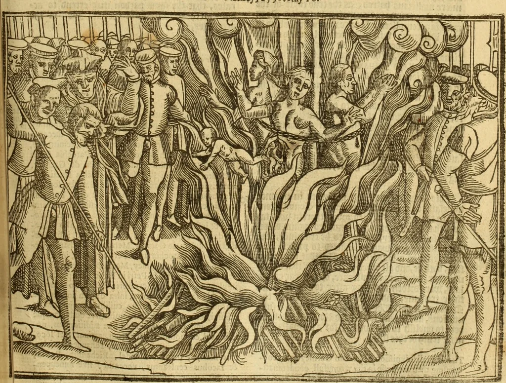An illustration from The Ecclesiasticall historie : containing the Acts and monuments of martyrs, with a generall discourse of these later persecutions, horrible troubles and tumults, stirred up by Romish prelates in the Church: with divers other things incident, especially to this Realme of England and Scotland, as partly also to all other forraigne nations appertaining, from the time of Q. Maries entring upon the Crowne, to the reigne of our late gracious Soveraigne, Q. Elizabeth of blessed memorie, 1641, leaf 746