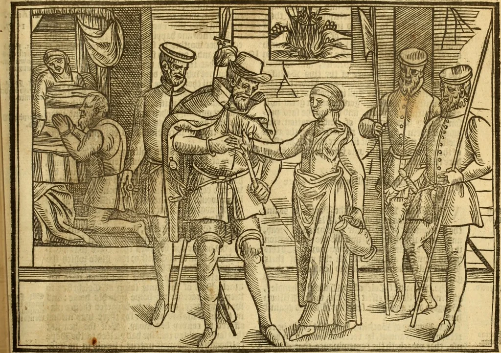 An illustration from The Ecclesiasticall historie : containing the Acts and monuments of martyrs, with a generall discourse of these later persecutions, horrible troubles and tumults, stirred up by Romish prelates in the Church: with divers other things incident, especially to this Realme of England and Scotland, as partly also to all other forraigne nations appertaining, from the time of Q. Maries entring upon the Crowne, to the reigne of our late gracious Soveraigne, Q. Elizabeth of blessed memorie, 1641, leaf 832