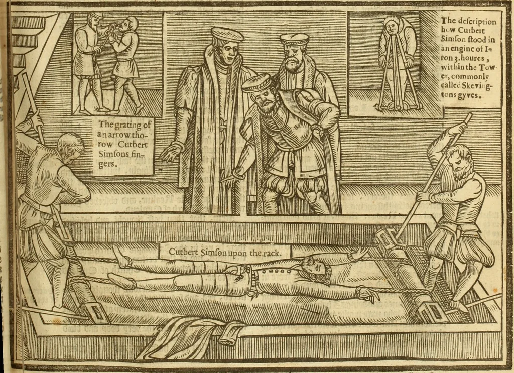 An illustration from The Ecclesiasticall historie : containing the Acts and monuments of martyrs, with a generall discourse of these later persecutions, horrible troubles and tumults, stirred up by Romish prelates in the Church: with divers other things incident, especially to this Realme of England and Scotland, as partly also to all other forraigne nations appertaining, from the time of Q. Maries entring upon the Crowne, to the reigne of our late gracious Soveraigne, Q. Elizabeth of blessed memorie, 1641, leaf 866