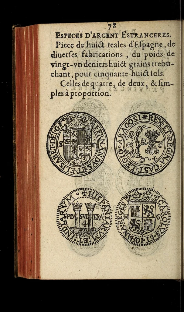An illustration from Edict du roy portant nouvelle fabrication d'especes d'argent: augmentation du marc d'argent le roy, & des quarts d'escu, testons, & francs aux coins & armes de sa maiesté estans de leur juste poides: & continuation du cours des especes d'argent legers avec le remede des grains, jusques au dernier Mars prochain; & outre un droit de Seigneuriage sur les ouvrages d'Orfeurerie, & Tireurs d'or: Avec un nouvelle evaluation ..., 1641, leaf 78