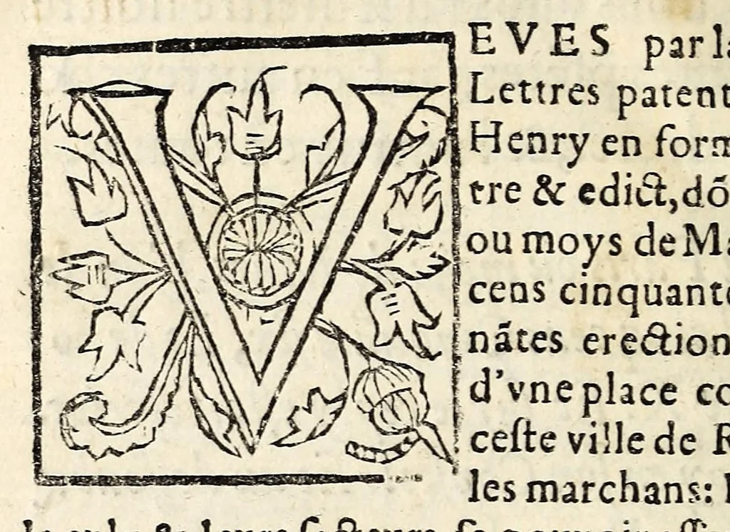 An illustration from Edict du roy sur la creation et establissement en la ville de Rouen, d'une place commune pour les marchans, à la similitude & semblance du change de Lyon, & bourse de Thoulouze : auec permission aux marchans frequentans ladite place, de s'assembler eslire & creer, un prieur & deux co[n]sulz d'entre eux, pour cognoistre & iuger en premiere instance, des proces & differe[n]s, co[n]cernans le faict de marchandise, trafficq, & commerce., 1563, leaf 30