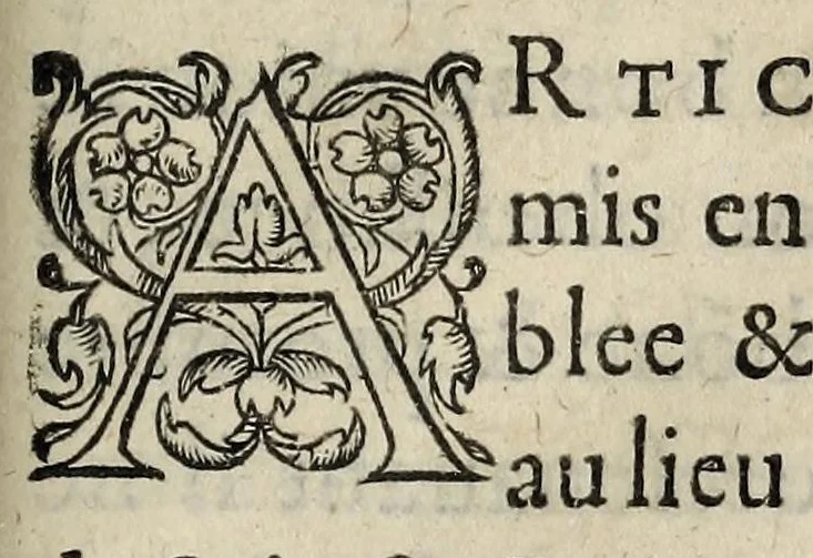 An illustration from Edict du Roy sur la pacification des troubles, contenant confirmation, ampliation, & declaration, tant des precedents Edicts sur ledit aict, mesmes en l'an 1577, que des Articles arrestez en la Conference de Nerac ..., 1581, leaf 9