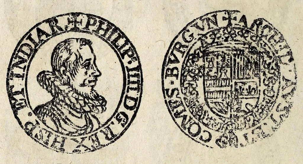 An illustration from Edict dv Roy portant novvelle fabrication d'especes d'argent: augmentation du marc d'argent le Roy, & des quarts d'eseu, testons, & francs aux coins & armes de sa Maiesté estans de leur iuste poids ... auec vne nouuelle eualuation ..., 1646, leaf 100