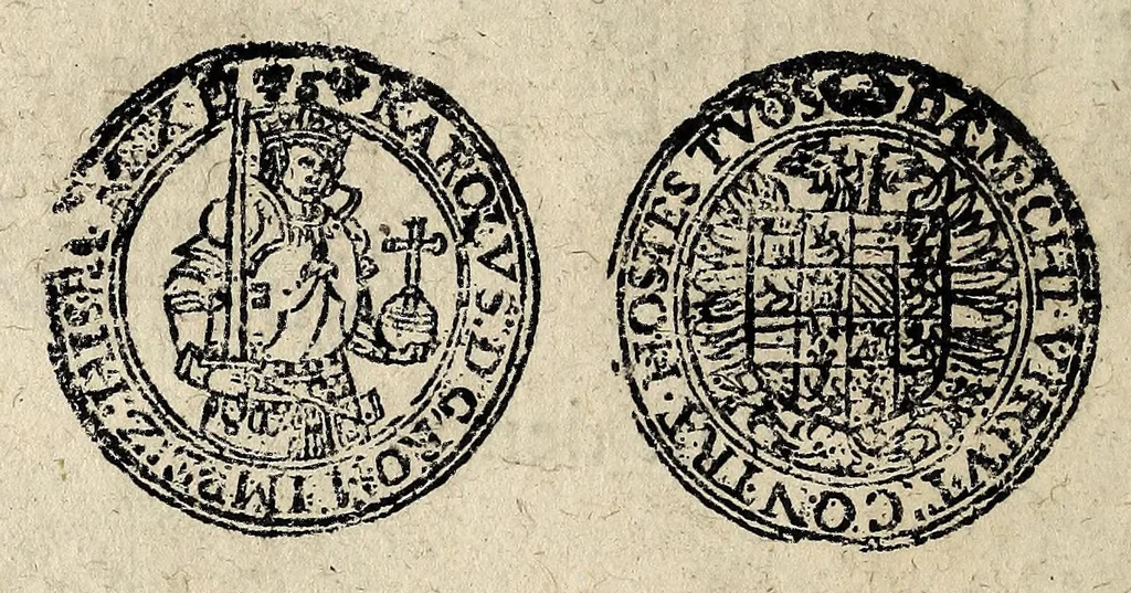 An illustration from Edict dv Roy portant novvelle fabrication d'especes d'argent: augmentation du marc d'argent le Roy, & des quarts d'eseu, testons, & francs aux coins & armes de sa Maiesté estans de leur iuste poids ... auec vne nouuelle eualuation ..., 1646, leaf 56