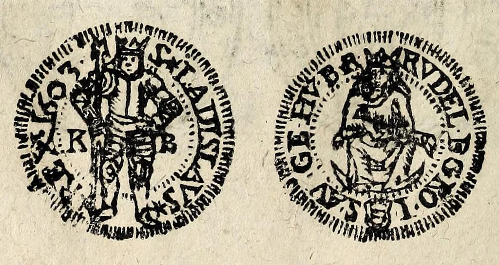 An illustration from Edict dv Roy portant novvelle fabrication d'especes d'argent: augmentation du marc d'argent le Roy, & des quarts d'eseu, testons, & francs aux coins & armes de sa Maiesté estans de leur iuste poids ... auec vne nouuelle eualuation ..., 1646, leaf 74